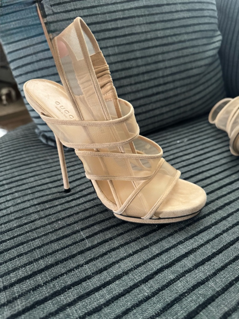 Gucci Strappy Mesh High Heel Sandals - Picture 3 of 8